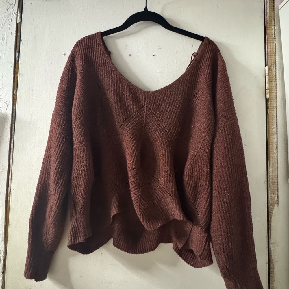 Pink Rose Chocolate V-Neck Sweater